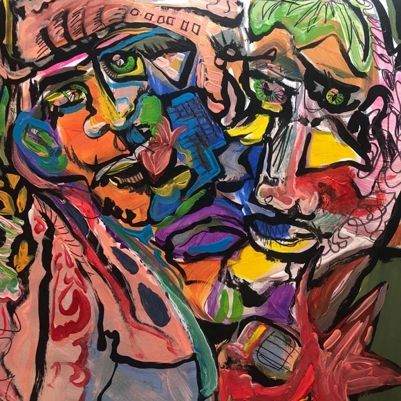 “Sophie & Simon” original OOAK mixed media painting on paper singed, 9x14” - Picture 3 of 4